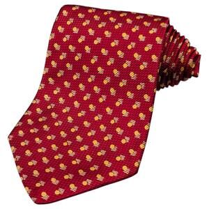 Robert Talbott Tie Best of Class 56.5" Silk Red Neat Foulard Gold‎ Circle Square